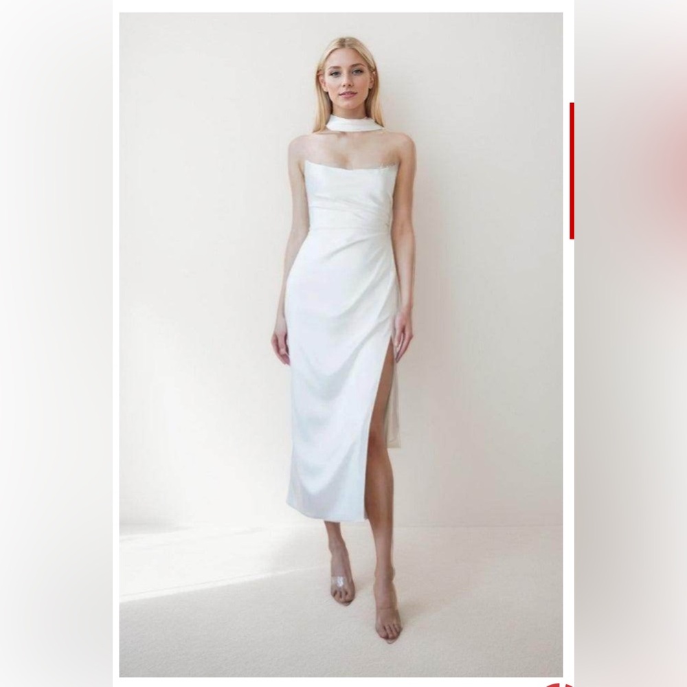 Cocomelody Bridal - Column Tea Length Satin Wedding Dress